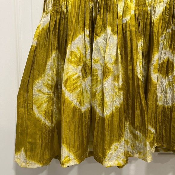 Bianco Levrin | 100% Silk Green Ikat Sleeveless Pintucked Blouse Small Artsy - Picture 7 of 11